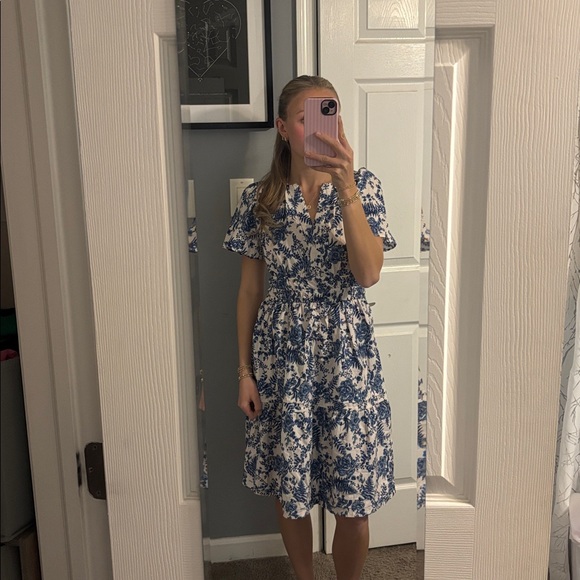 Anthropologie The Somerset Midi Dress Blue & White Floral - Picture 7 of 7